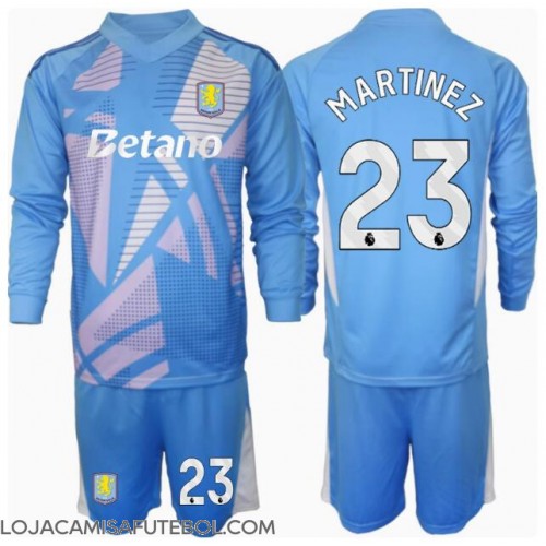 Camisa de Futebol Aston Villa Emiliano Martinez #23 Goleiro Equipamento Alternativo Infantil 2024-25 Manga Comprida (+ Calças curtas)